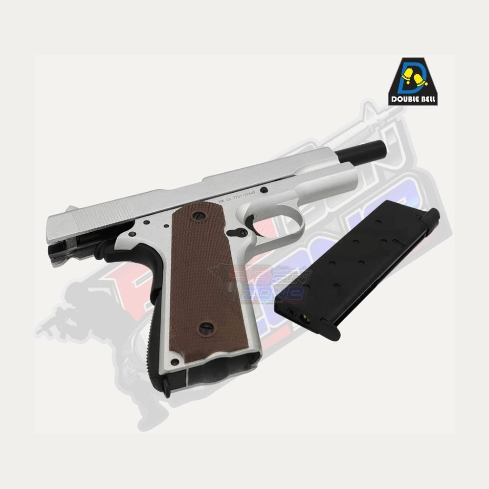 Pistola Airsoft Double Bell 1911 Full Metal GBB – Plateada (Ref. 723Y)