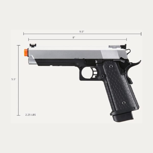 Pistola Airsoft Double Bell TTI 5.1 GBB – Plateada con agarre stippling